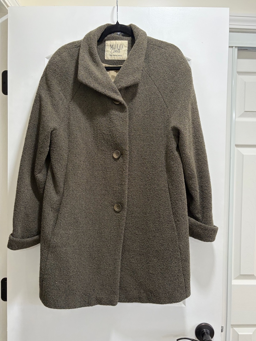 MILO COATS Vintage Boiled Wool Blend Olive Green Coat Jacket Size 38 / US M